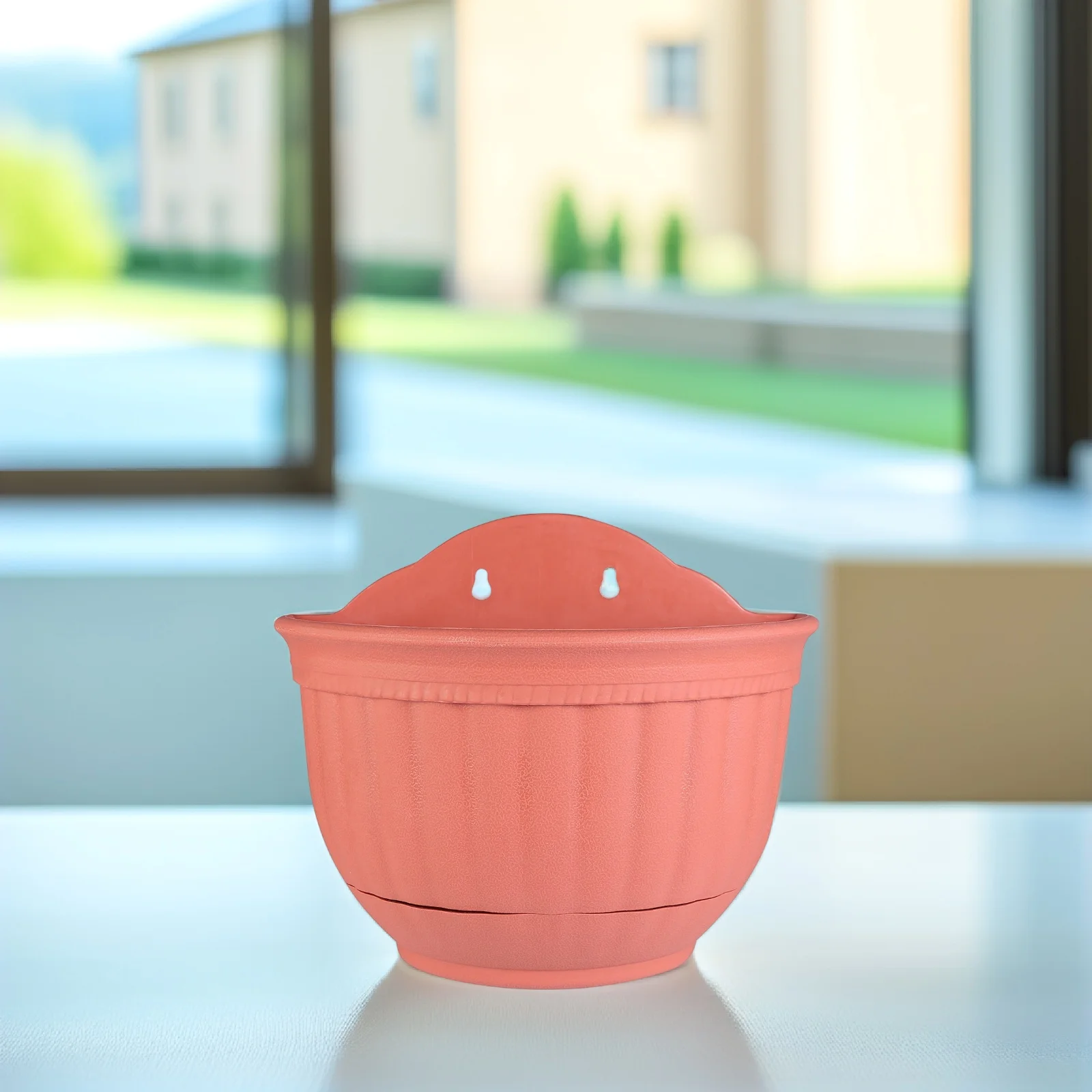 

Half Circle Hanging Flower Pot Plastic Wall Mounted Planter with Tray Small Size 2987 Durable Safe Home Office Decor