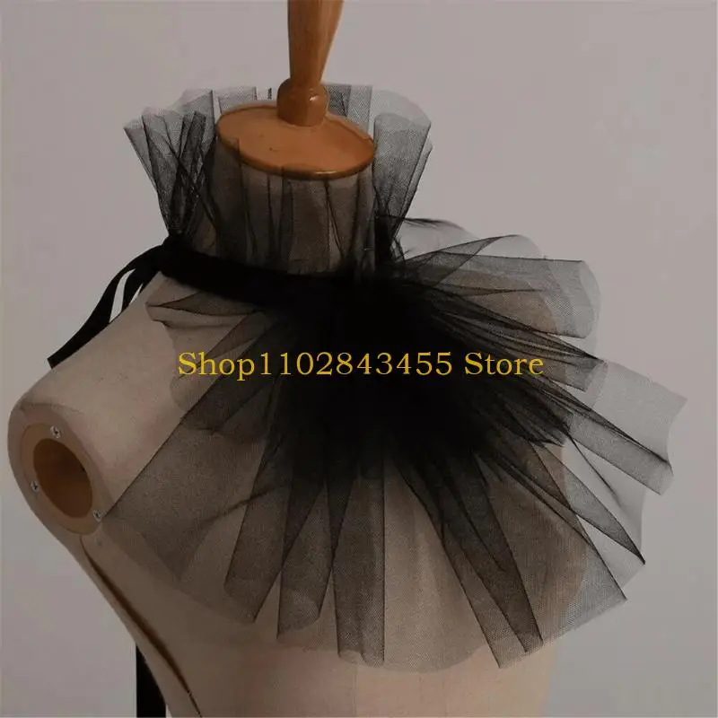49MC Victorian Rusfled Jabot Faux Collar Collar Collar Mesh Neck Ruff para Fancy Dress Event
