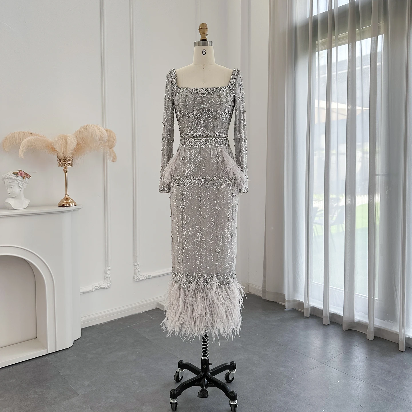 Sharon Said Luxury Beaded Straight Evening Dress with Cape Long Sleeve  Crystal Feathers Fornal Party Gowns SS279 Customized - AliExpress 320