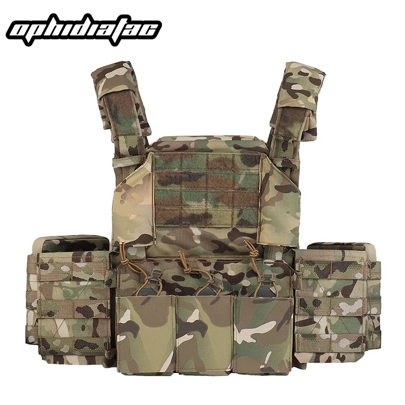 

OPHIDIANTAC MOLLE Plate Carrier with Triple Magazine Pouch, Combat Hunting Vest, Front and Rear Storage Bags for Airsoft Gear