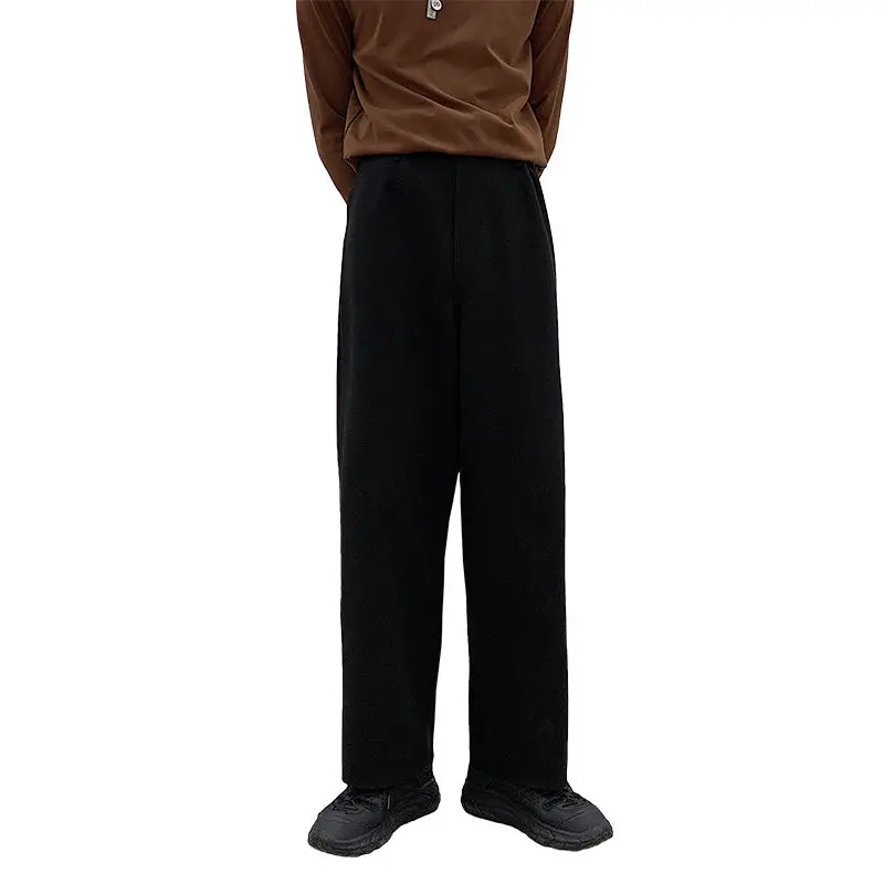 Winter Thick Woolen Pants Men Warm Fashion Cotton Black/Brown Suit Pants Men Loose Straight Pants Mens Casual Trousers S-2XL