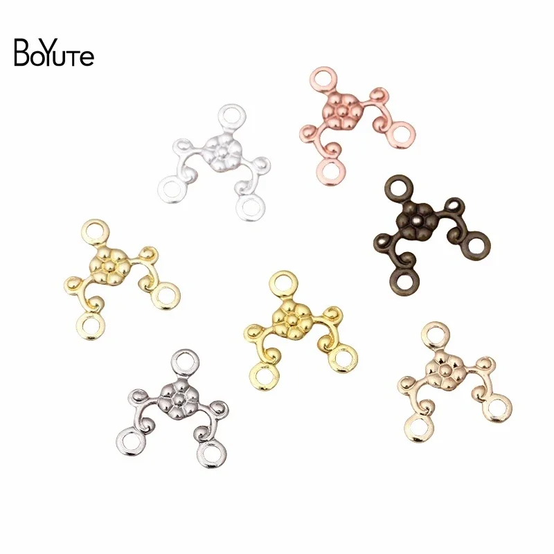 BoYuTe (500 Pieces/Lot) 10MM Flower Plate with 3 Loops Metal Brass Accessories DIY Retro Handmade Materials