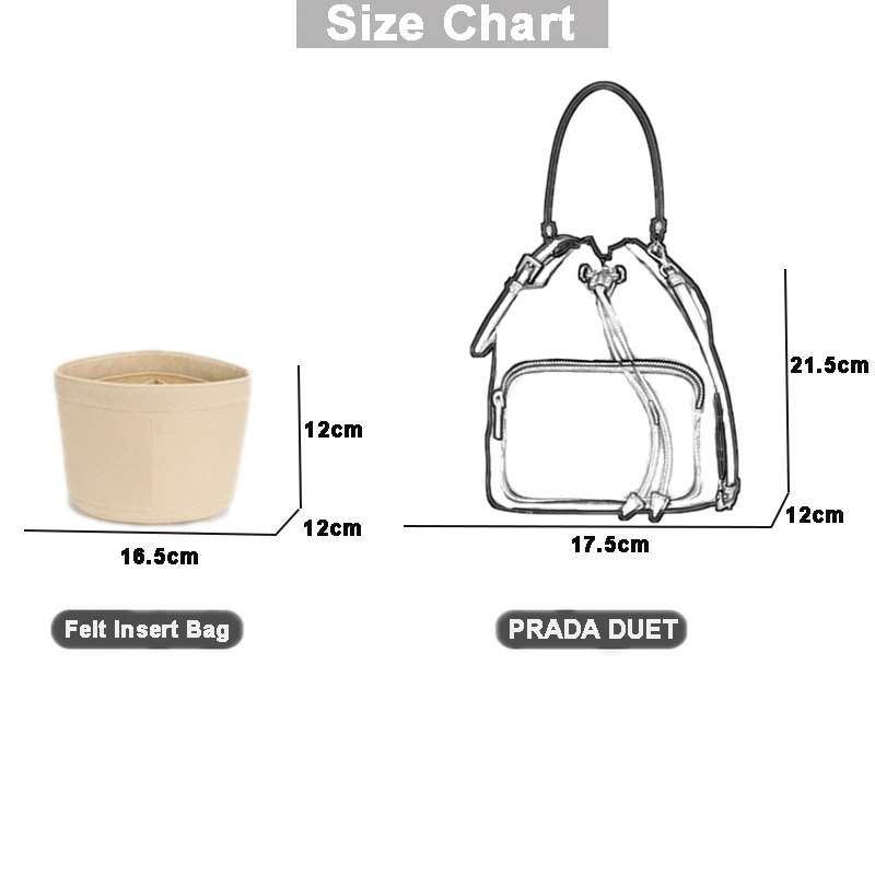 EverToner Felt Insert Bag Organizer for Prada Duet Re-Nylon Bucket Bag Makeup Handbag Organizer Inner Purse Portable Cosmetic In