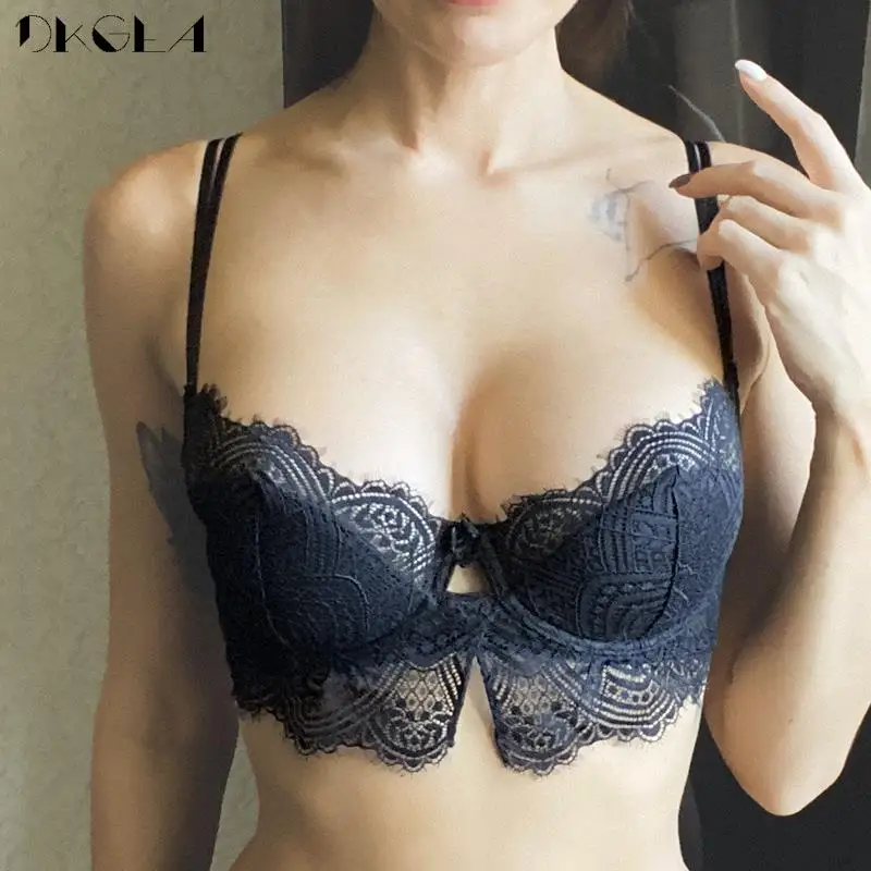 French Sexy Bra Set Thin Brassiere D E Cup Embroidery Black Lingerie Lace Underwear Set Plus Size Women Push Up Bra Lady Fashion