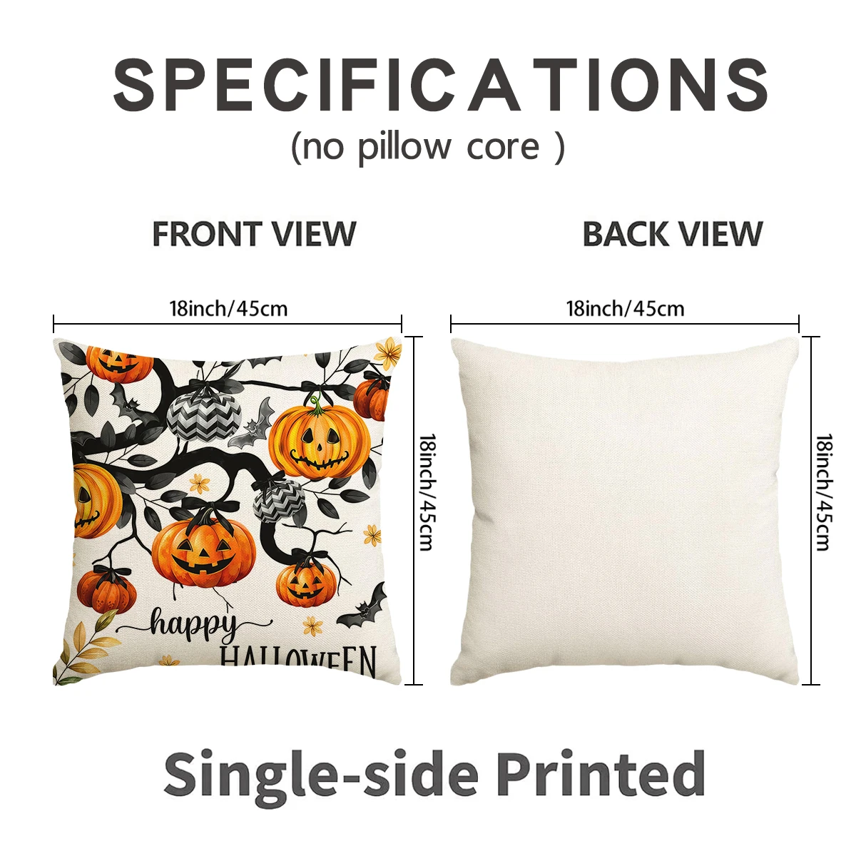4‑Pack Halloween Pillow Covers, Jack‑o'‑Lantern, Ghost, Bat & Black Cat Prints, Halloween Home Decor Sofa Cushion Cases