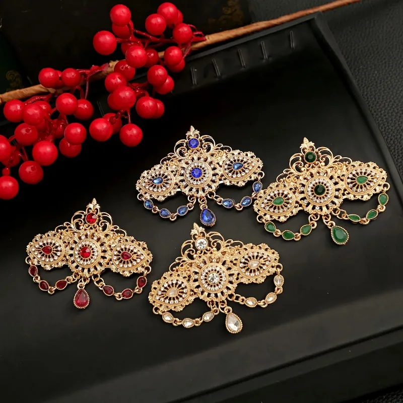 Moroccan Wedding Brooch Sets for Bridal Water Drop Rhinestone Hajib Pins Musilm Trendy Arabic Pins for Backpacks Bijoux