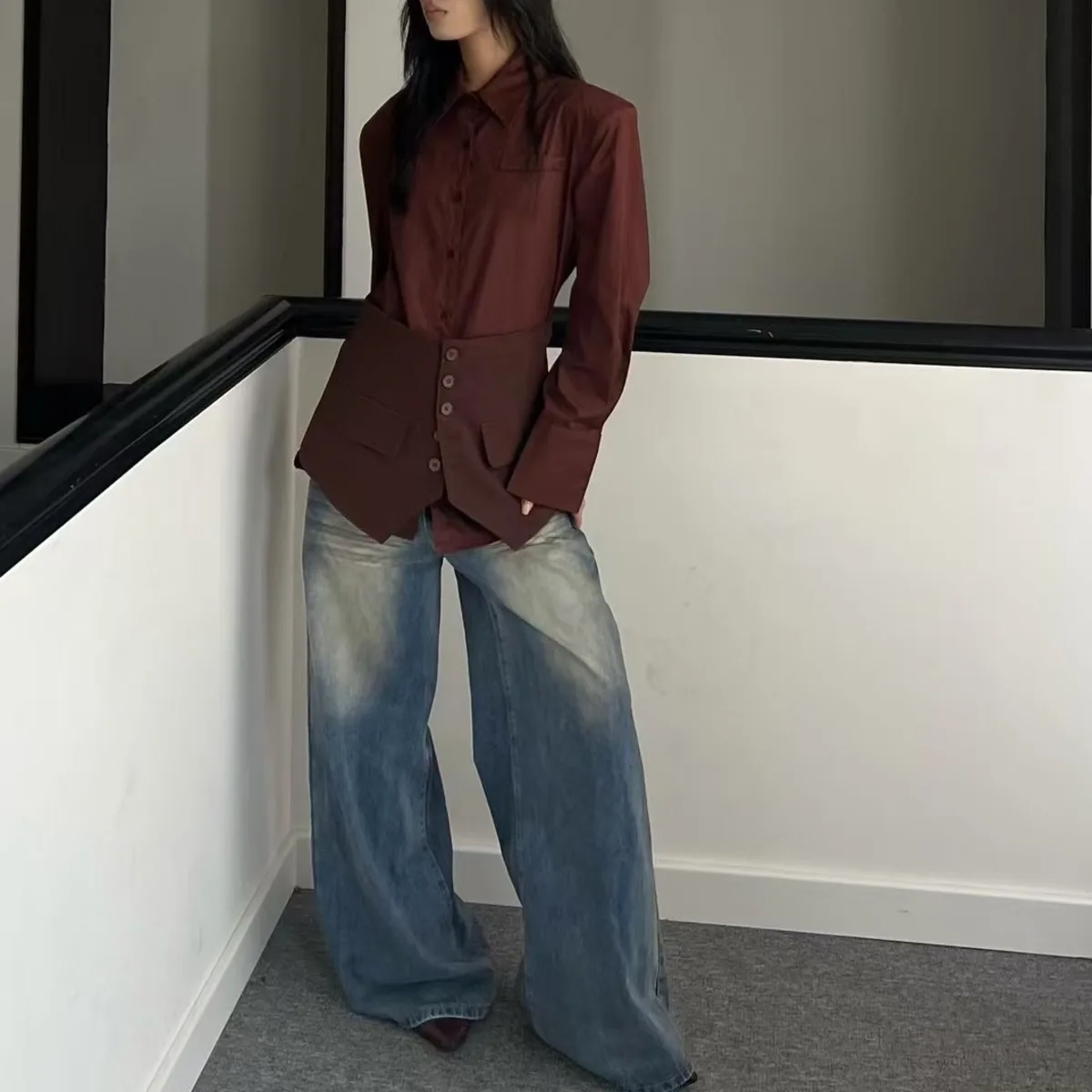 KWTX Women's 2 Piece Shirt Set Casual Elegant Chic Slim Fit Designer Lapel Single Button with Cincher Belt Premium Solid SS25