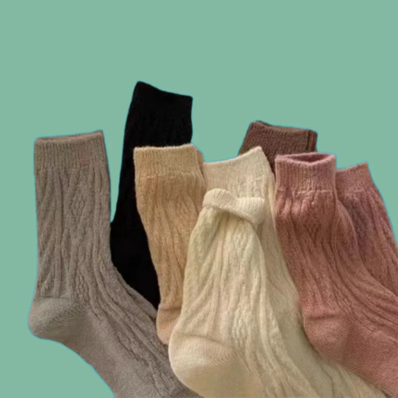 

5/10 Pairs Japanese Style All-match College Style Mid-tube Socks Pure Color Thick Warm Socks Autumn and Winter Women Wool Socks