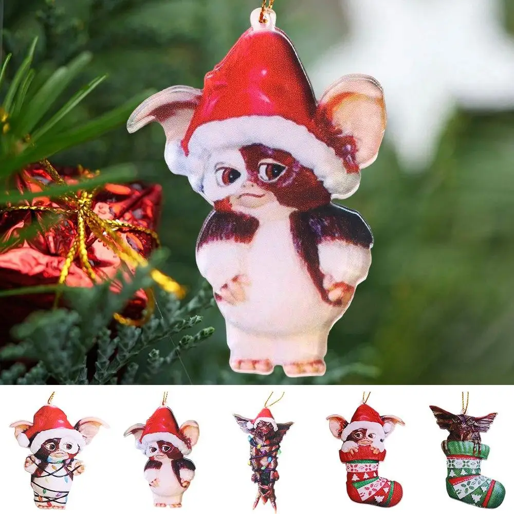 

Cute 2D Gremlins Santa Hat Socks Dog Acrylic Gremlins Gizmo Flying Dragon Puppy Chrismtas Tree Pendants Home