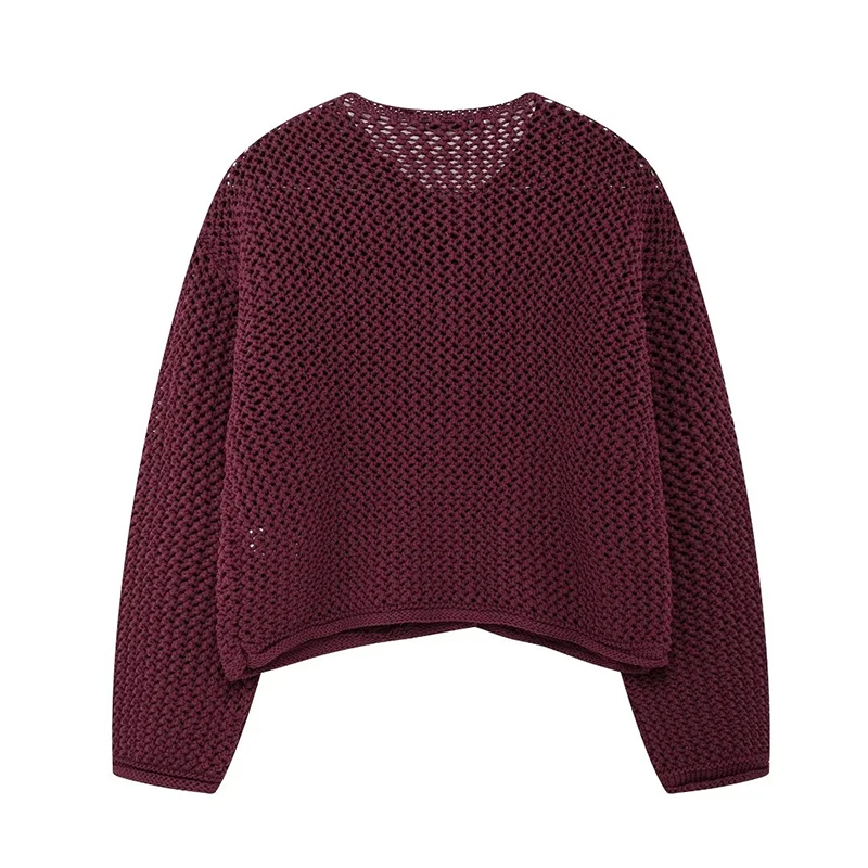 TRAF Autumn Winter Women Fashion Knitted Sweater With Pockets Vintage O-Neck Long Sleeves Female Chic Lady Multicolored Outfit