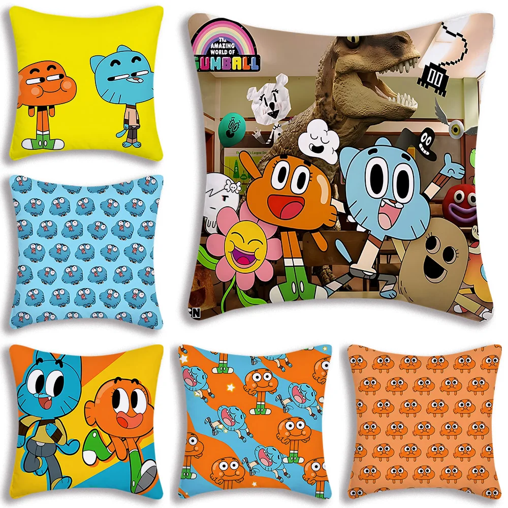 Pillow Covers Cartoon Anime Gumball Amazing World Sofa Decorative Home Double-sided Printing Short Plush Cute Cushion Cover