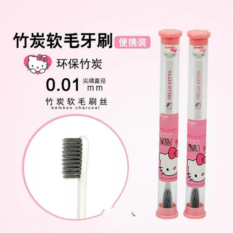 Kawaii Sanrio Soft Toothbrush Hello Kitty Portable For Travel Household Bamboo Charcoal Fine Wire Toothbrush