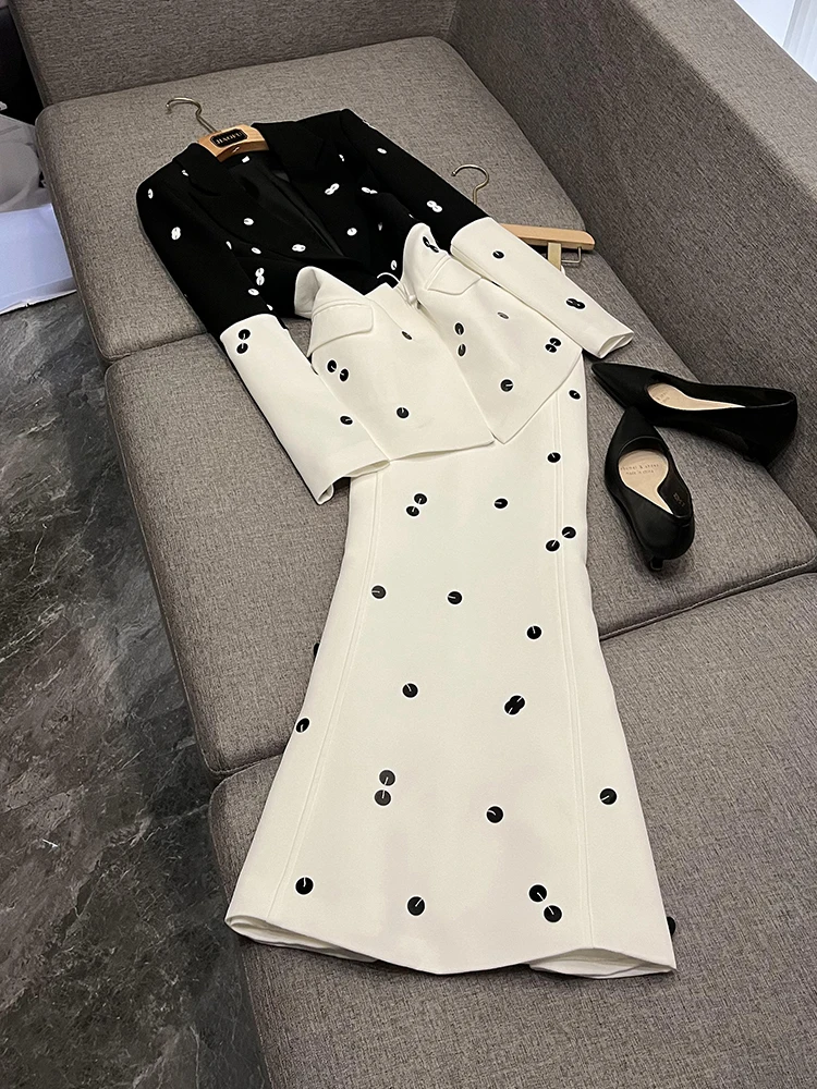 

Star Faion Sequin Embellied Color Blo Suit Jaet Tailored Long Tail Skirt f Body Glittering Par Evening Gown