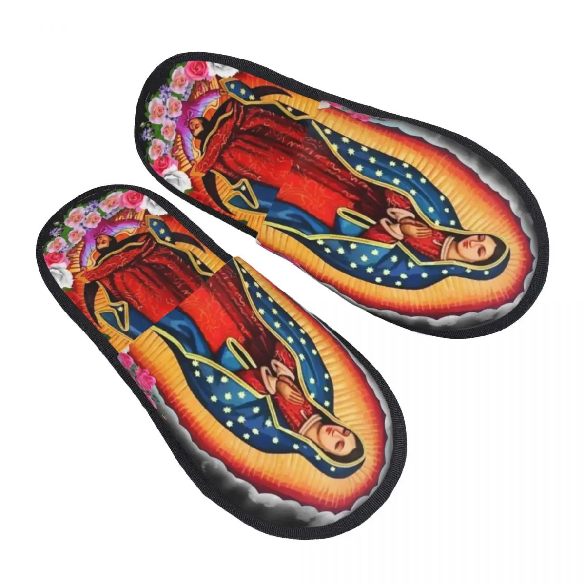 Custom Virgin Mary Of Guadalupe House Slippers Women Cozy Memory Foam Mexico Catholic Saint Slip On Spa Slipper Shoes