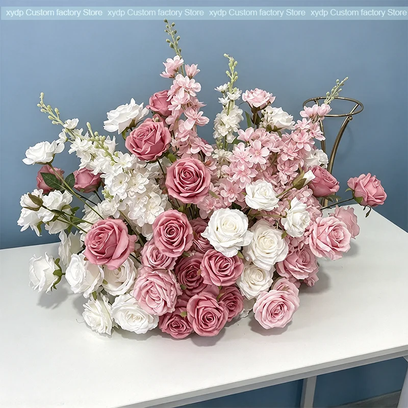 Künstliche Blumenarrangements aus Burgunderrosen und Delphinien, Tischdekoration für Hochzeiten, Blumenball, Blumenstrauß für Partys, Heimdekoration, Requisiten – Detail 3
