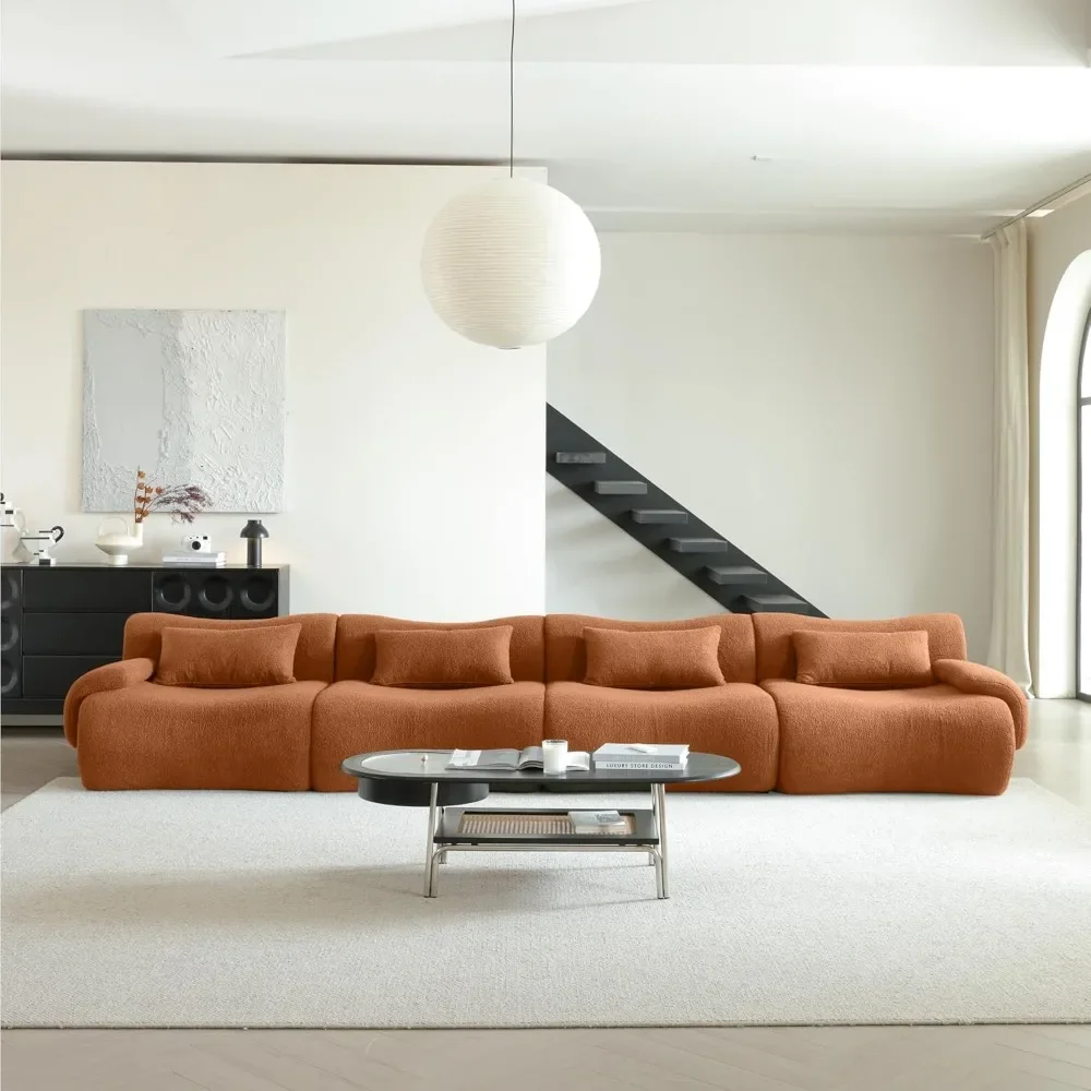 Sectional Sofa 4 Seater Sectional Couch Luxury Modern Cloud Couch with Oversized Bamboo Shaped Sofa Comfy Fluffy Boucle Sofa