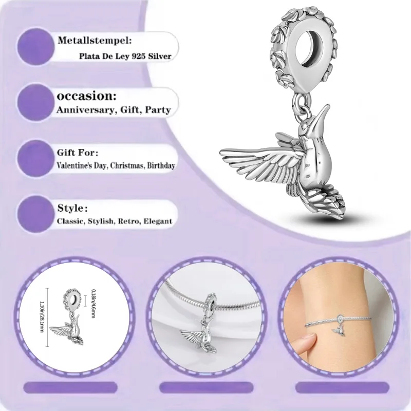 

New 925 sterling silver pendant, bird pearl women's necklace, original bracelet DIY jewelry gift