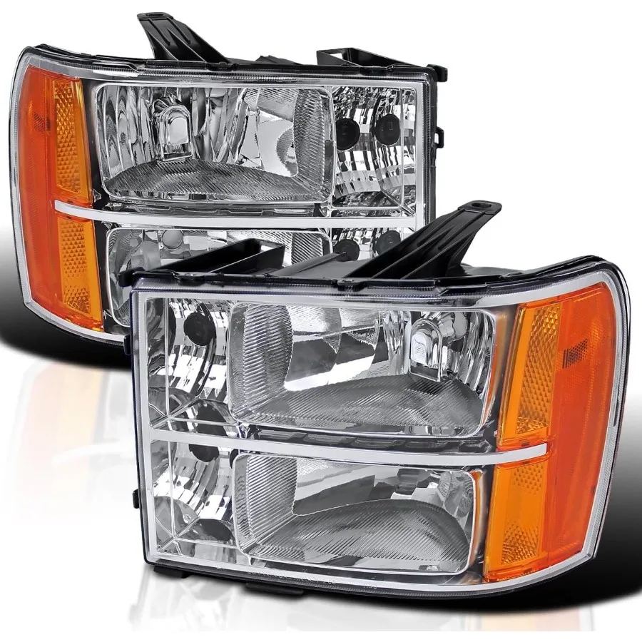 

Хромированные фары янтарного цвета, совместимые с 2007-2013 GMC Sierra 1500 2007-2014 GMC Sierra 2009-2013 GMC Sierra Hybrid L+R Пара Hea