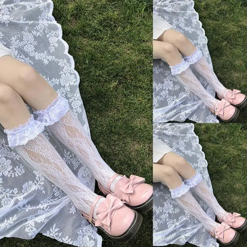 195E Maid Kniestrümpfe Cosplay Kostüme Zubehör Rüschen Spitzenstrümpfe