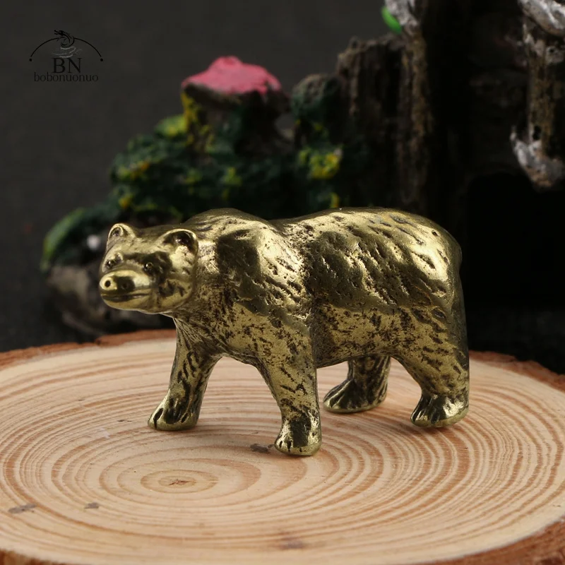 Vintage Pure Bronze Polar Bear Statue Ornament Copper Sleeping Animal Cute Lying Bear Figures Miniatures Desk Crafts Decoration