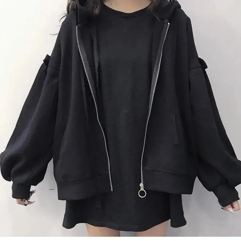 Korean Fashion Loose Women's Zip Up Hoodie Coat 2025 Autumn New Harajuku Hoodies Women Sweatshirt Streetwear Y2k Clothes