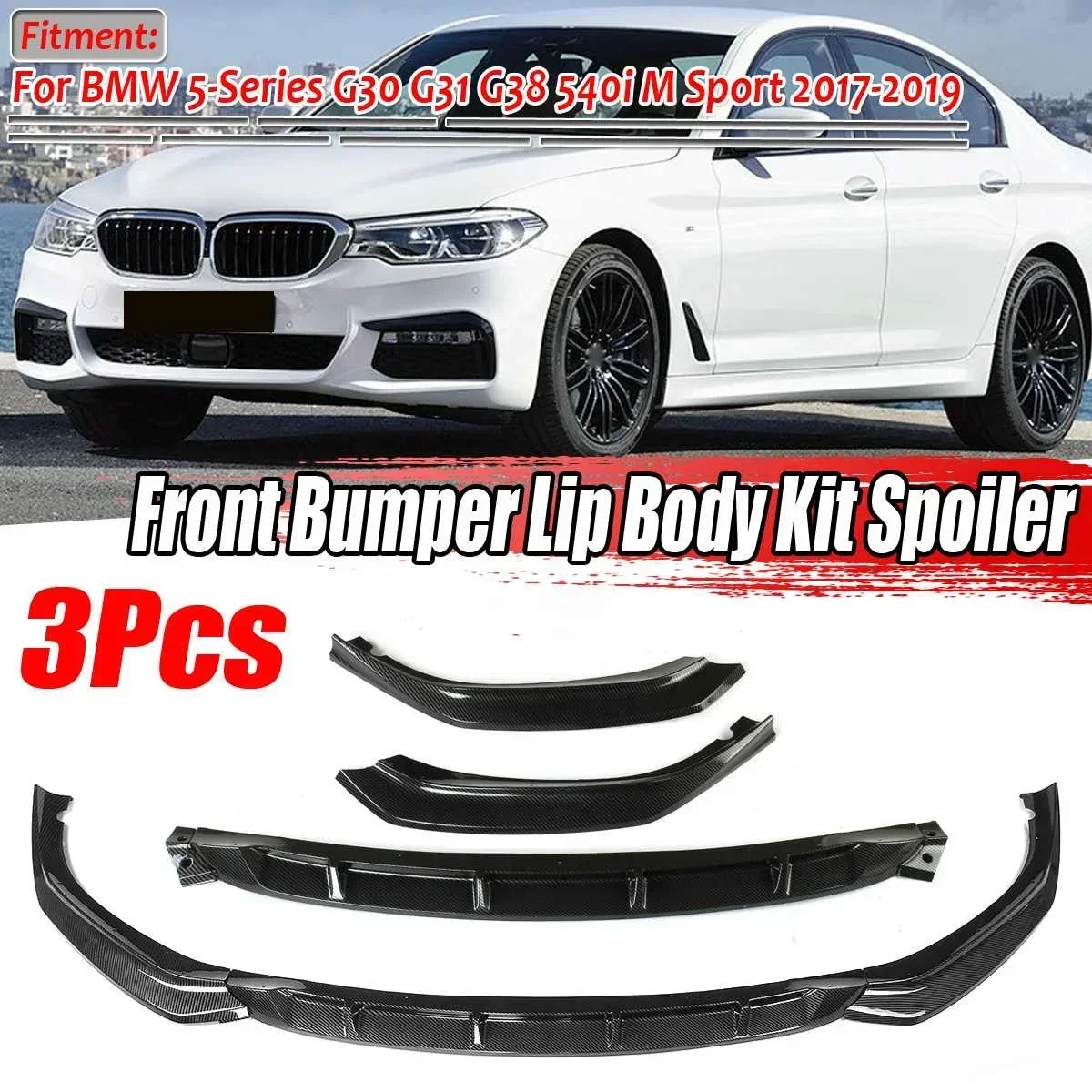 

3Piece Car Front Bumper Lip Splitter Diffuser Spoiler Bumper Guard Protection For BMW 5-Series G30 G31 G38 540i M Sport Body Kit