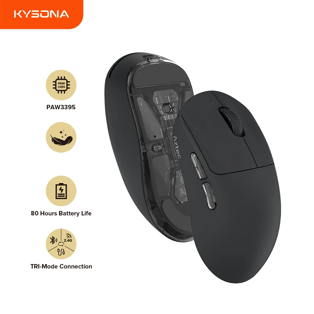 kysona aztec paw3395 mouse para jogos sem fio ultra leve botoes 90 milhoes de computadores opticos pc portatil 55g 26000dpi 01