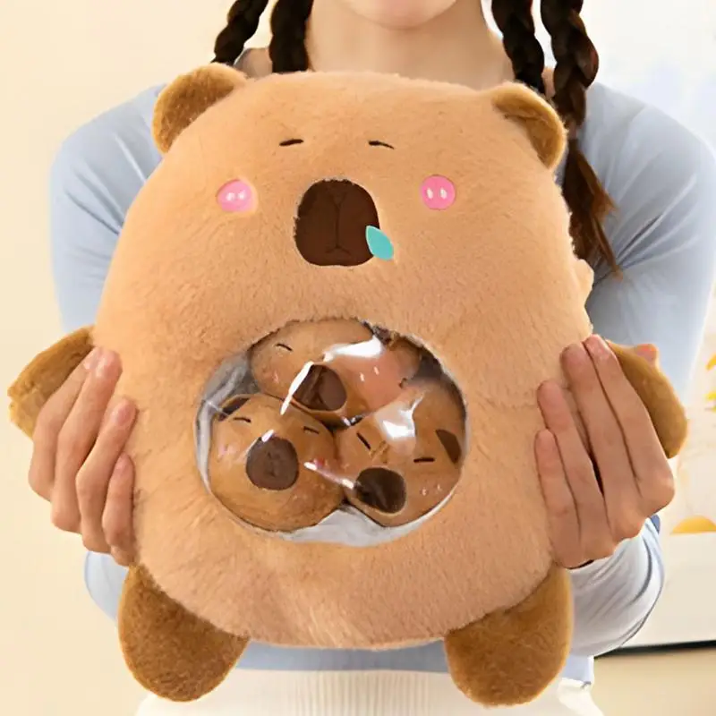 Capybara Plush Toy Pillow Stuffed Animals Toys Capibara Plushies Soft Brown Doll Cute Animal Snack Bag Plush Pillow For Kids