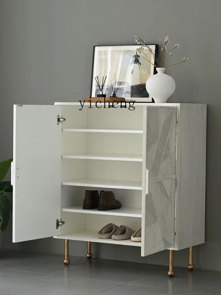 

GZ entrance cabinet integrated household door solid wood carving flower foyer cabinet ultra-thin