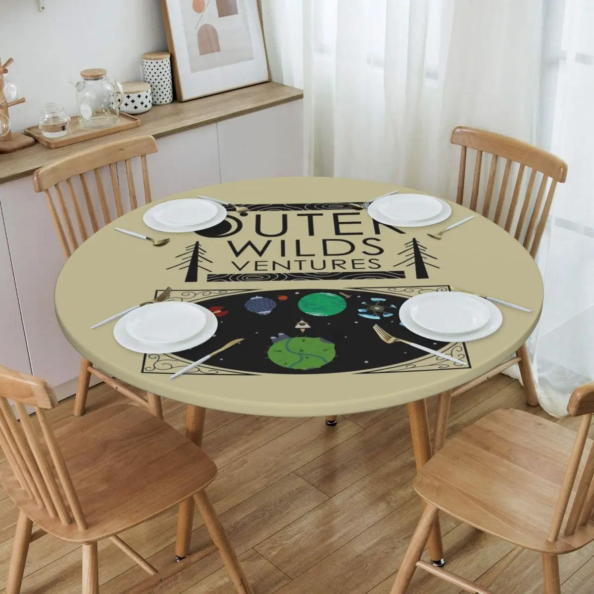 Outer Wilds Ventures Handbook Waterproof Round Tablecloth Oilproof Table Cloth for Kitchen Events Dining Table Cover