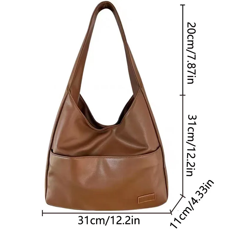 Große Tragetasche, neue schwarze Lederhandtasche, schlichte, lässige Damenhandtasche für den täglichen Gebrauch, modische und vielseitige Umhängetasche. – Detail 1