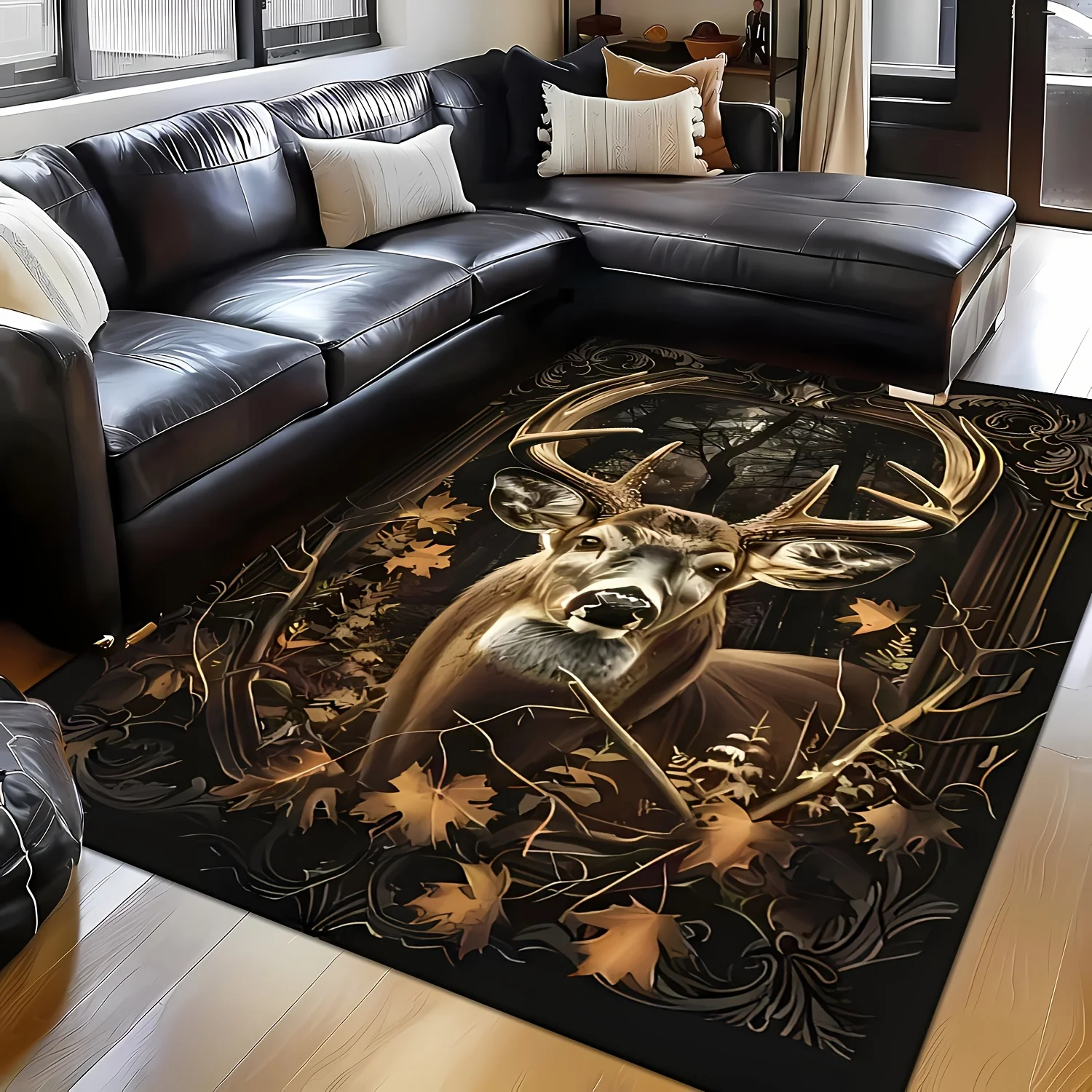 Vintage Autumn Deer Print Non-Slip Area Rug, Soft Flannel Carpet for Living Room Bedroom Entryway Study Game Room Decor - view 4