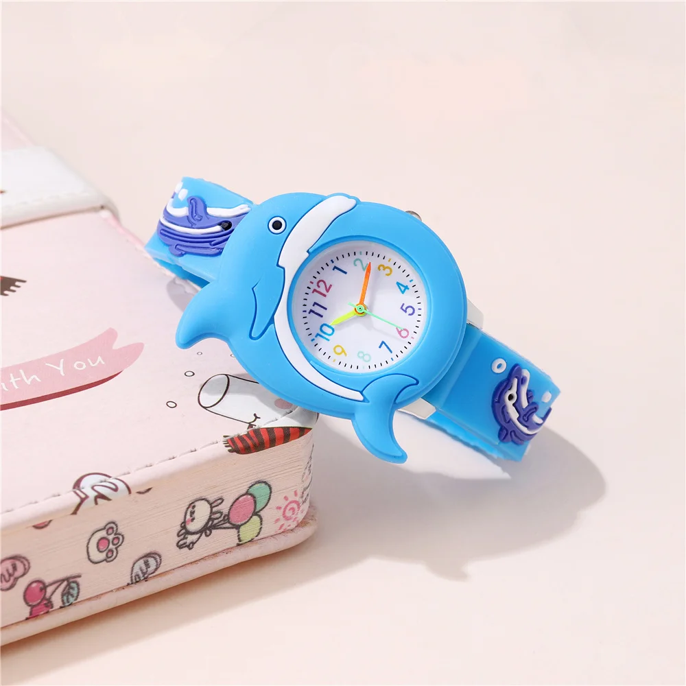 นาฬิกาเด็ก 3 มิติ รูปปลาโลมา การ์ตูน สายซิลิโคน ควอตซ์ สำหรับเด็ก