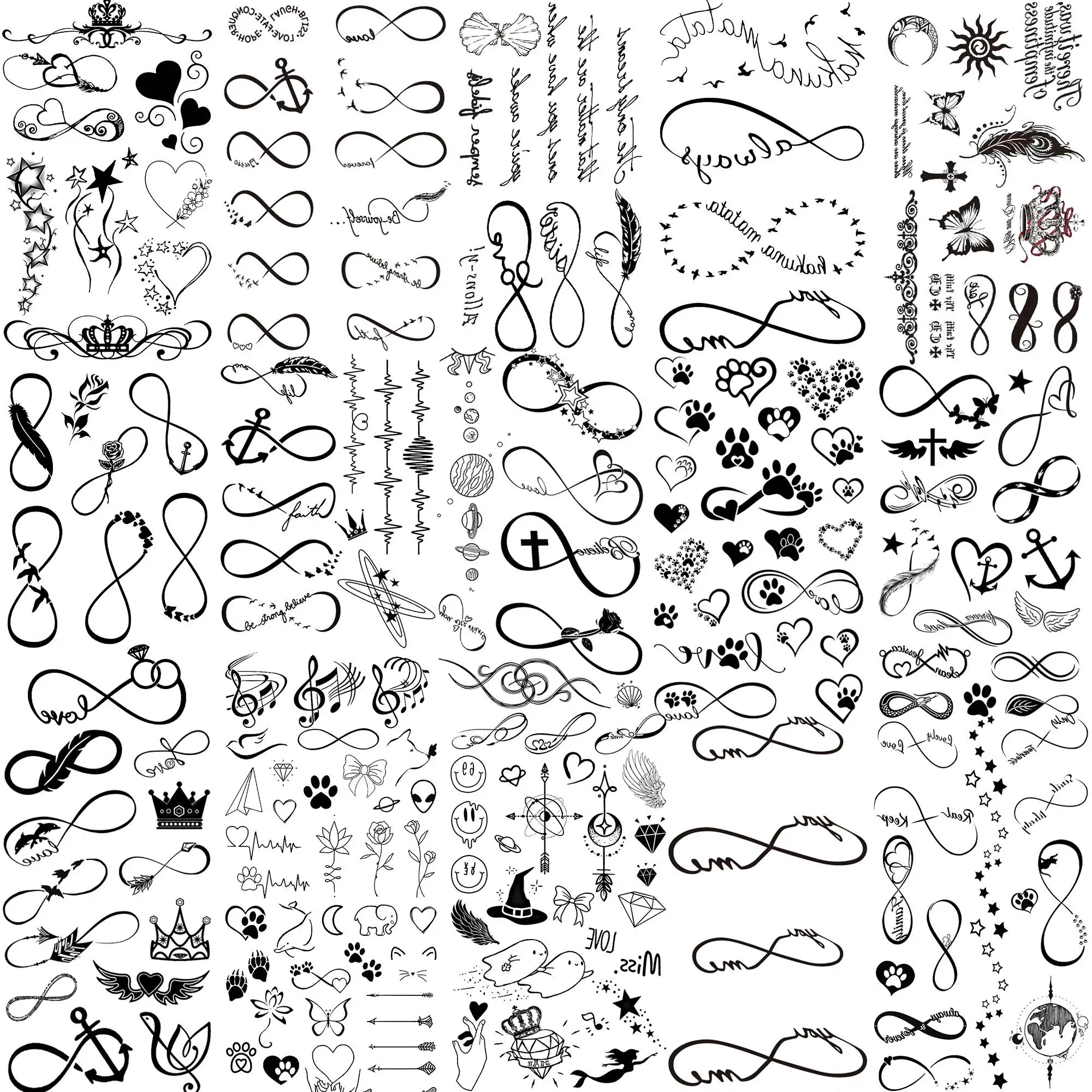 

15 Sheets Small infinity Temporary Tattoos For Women Neck Hands Finger Tattoos Paste Black Endless Infinite Fake Tatoos Sticker