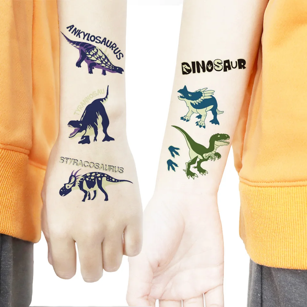 10 Blatt im Dunkeln leuchtende temporäre Dinosaurier-Tattoos – wasserfeste, leuchtende, einfach anzubringende Aufkleber für Geburtstagsfeiern und Geschenke – F – Detail 7