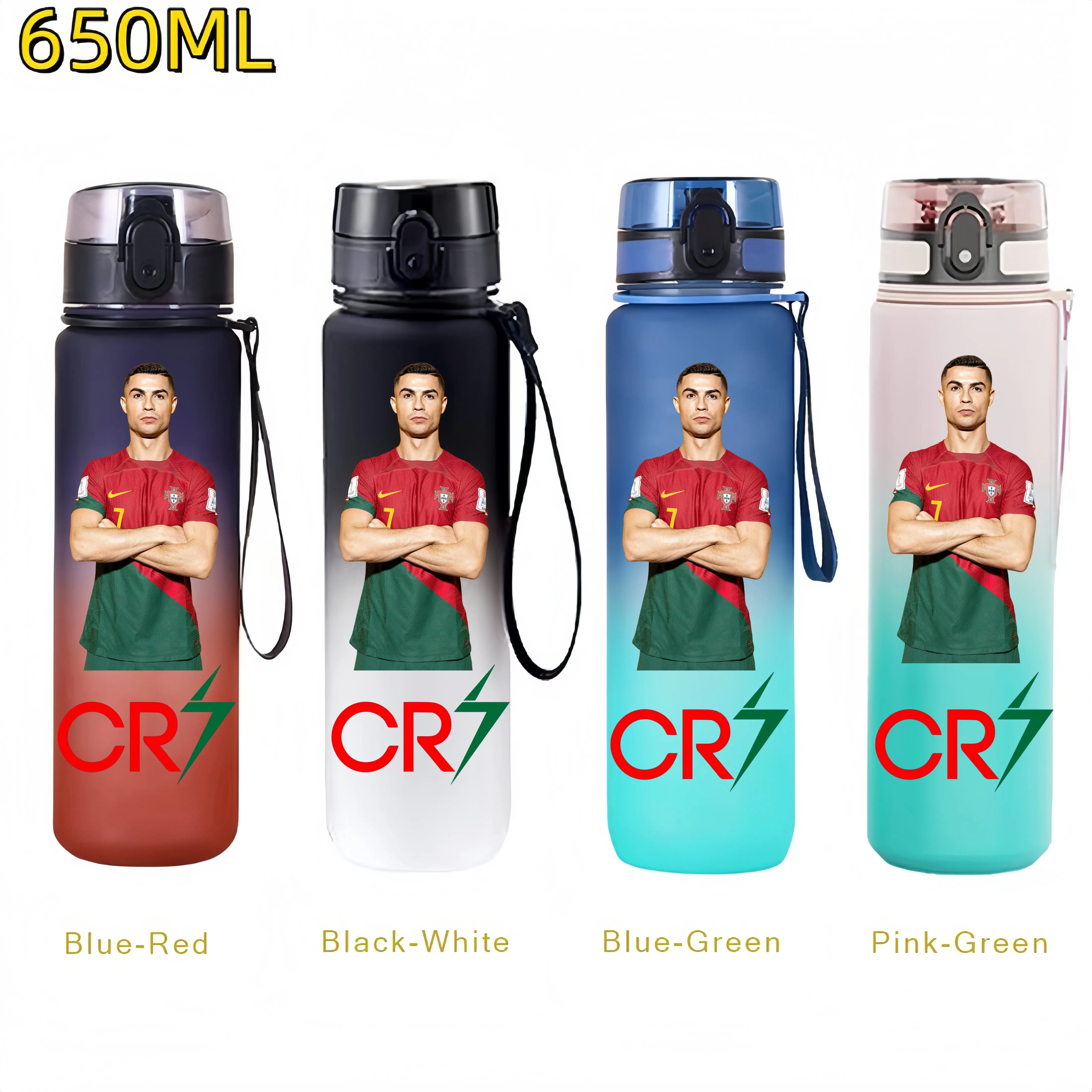 650ml Fußballstar CR7 Ronaldo Messi Sporttrinkflasche Auslaufsicher Tragbare Outdoor-Sport-Reise-Fitness-Trinkflasche – Detail 4
