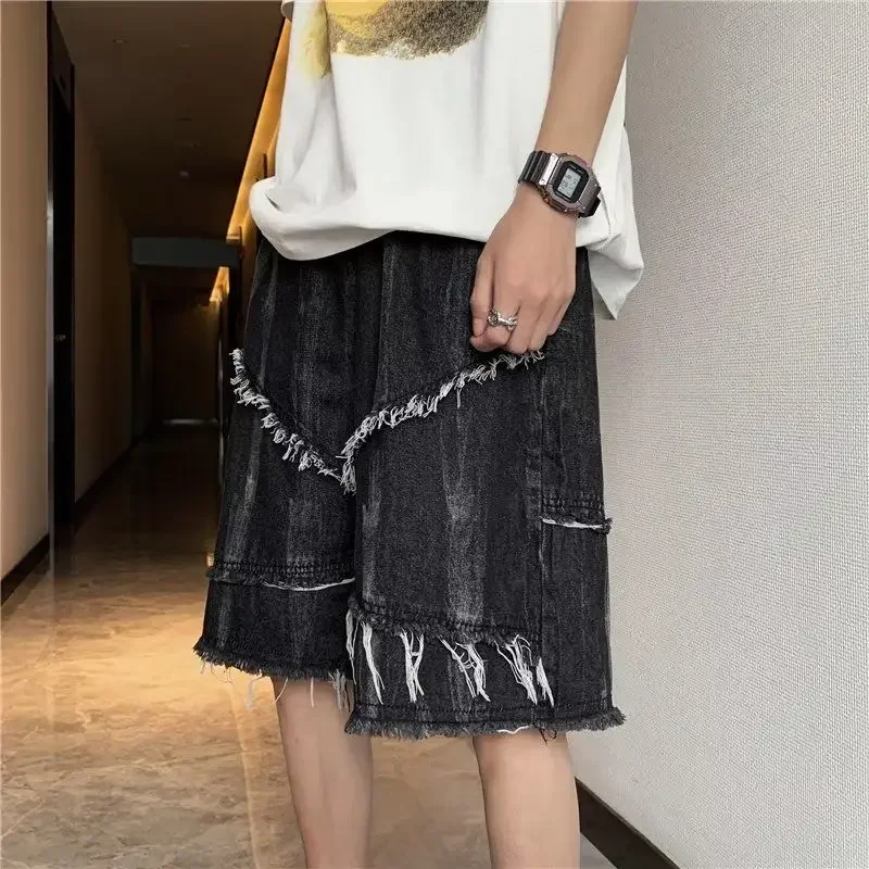 

Long Wide Drawstring with Pockets Half Men's Short Jeans Pants Male Denim Shorts Loose Bermuda Baggy Buttons Cut Stretch Emo Xl
