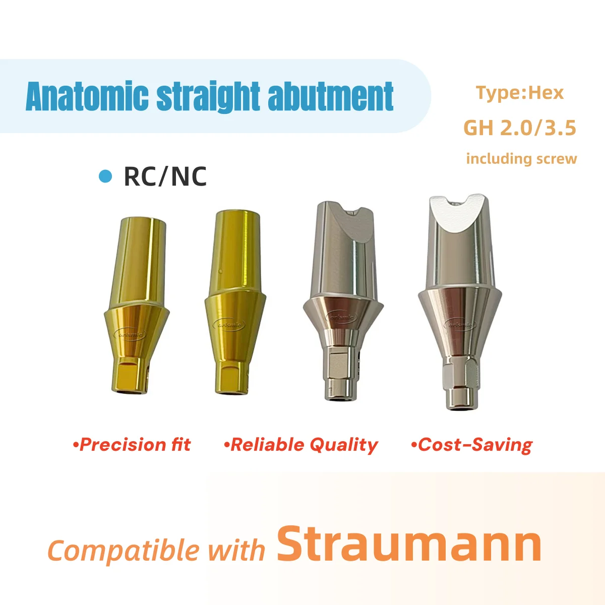 6/10/20pcs Anatomic Cemented Straight Abutment RC NC Compatible with Straumann Bone Level