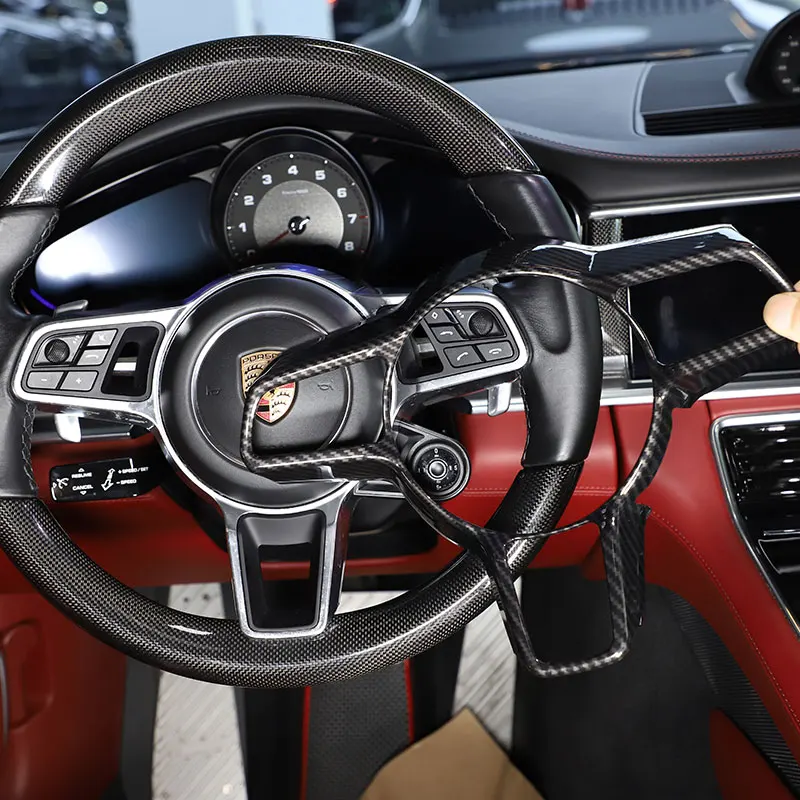 Dla Porsche Cayenne 2015-2020 ABS matowy czarny/Carbon Fiber/czerwony samochód rama kierownicy pokrywa naklejki wykończeniowe akcesoria samochodowe