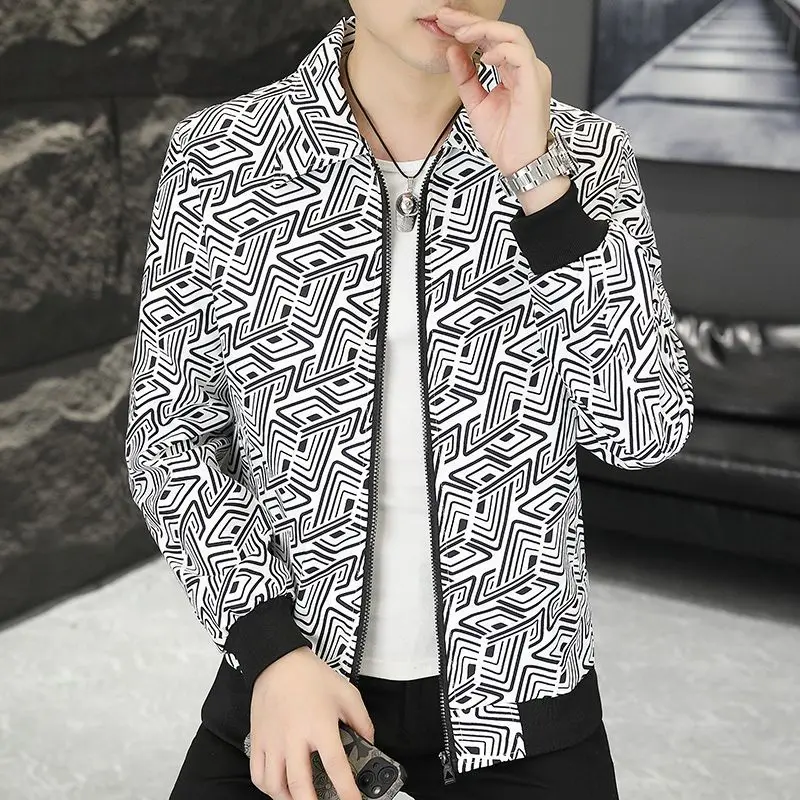Spring and Autumn Men's Jacket Handsome Slim Fit Trend Casual Plaid Temperament Men