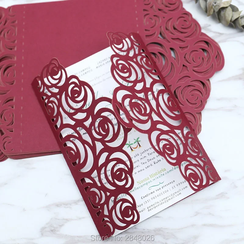 

50pcs Personalized Laser cut Roses Wedding Luxury Card Modern Wedding/monogram wedding invitations