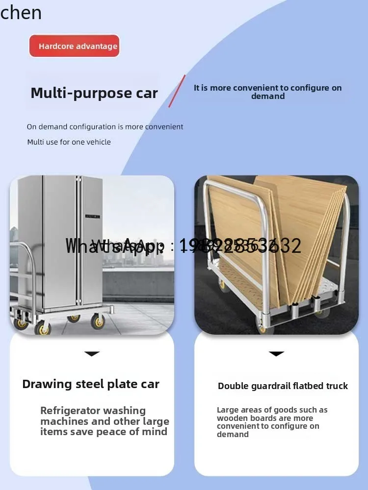 Flatbed Hand Truck with Guardrail Fabric Cart Roll Material Handling Unloading Small Cart