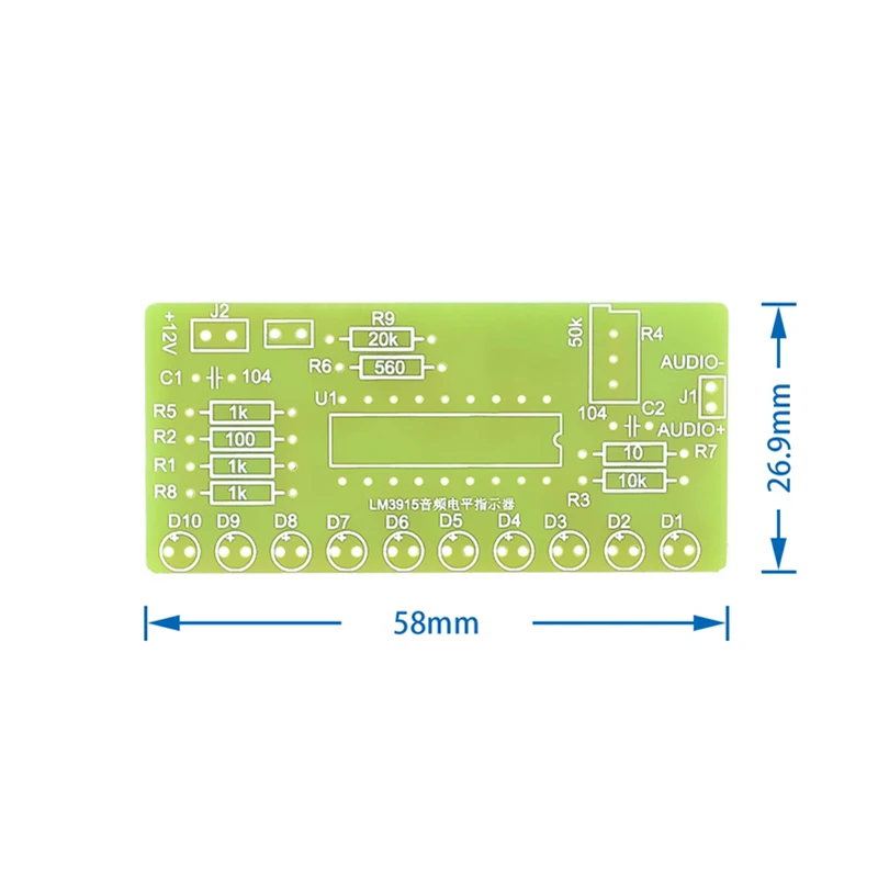 LM3915 DC 9V-12V 10 LED analizador de espectro de Audio de sonido Kit de indicador de nivel DIY electoronics juego de práctica de soldadura