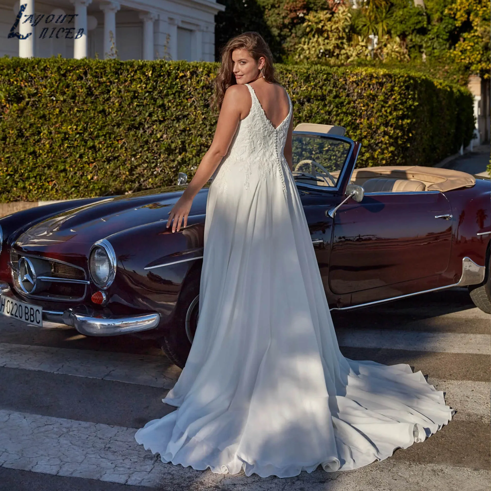 Classic A-line Appliques Wedding Dress Plus Size V-neck V-back Chiffon Bridal Gowns Sleeveless vestidos de novia 2025 Customized