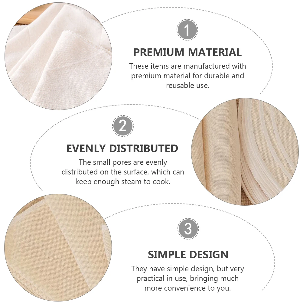 

30 Pcs Breathable Steamer Cloth Cloths for Steamed Bun Gauze Pad Round Beige Cotton Liners