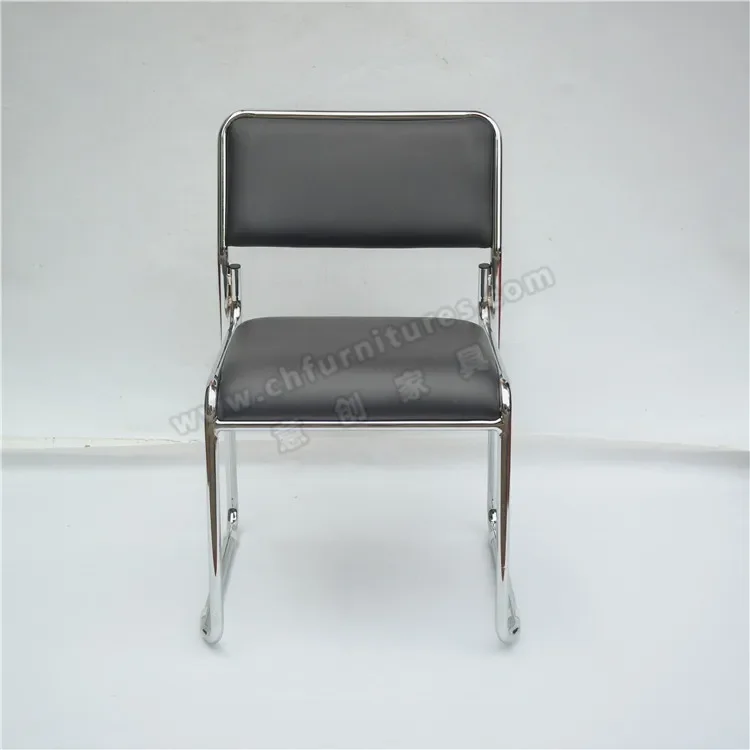 Electroplating Silver Metal Spacious Modern Waiting Room Leather Hotel Style Dining Chair