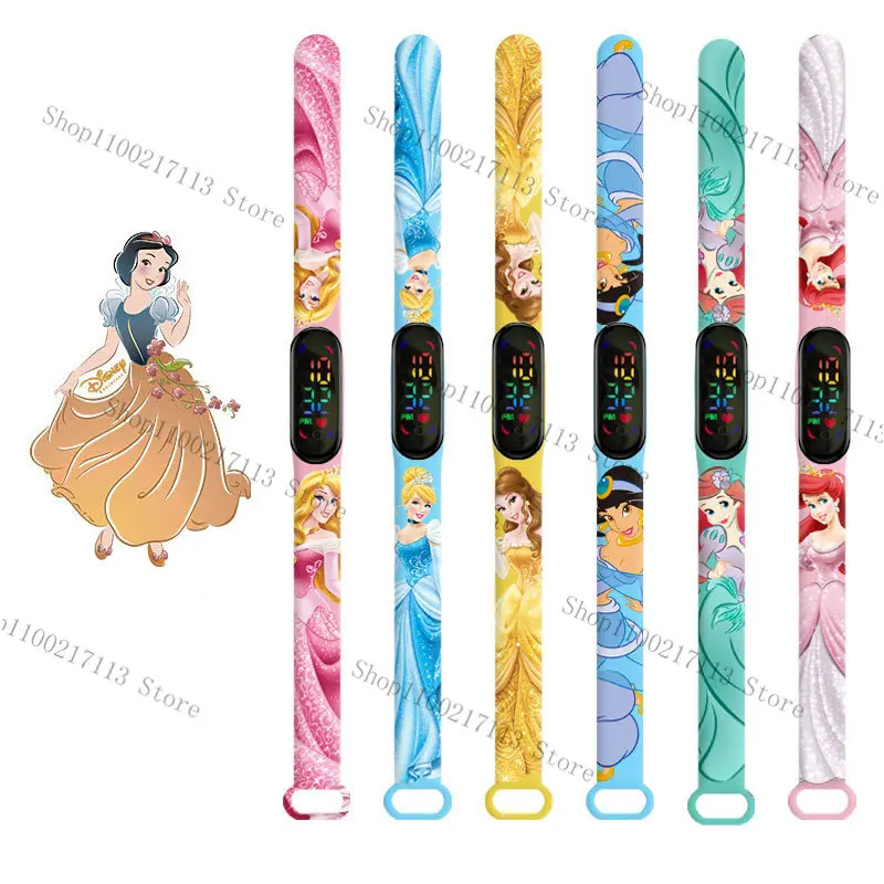 Disney Snow White นาฬิกาเด็กอะนิเมะรูป Cinderella Belle เจ้าหญิง LED กันน้ำอิเล็กทรอนิกส์นาฬิกาเด็กของขวัญ