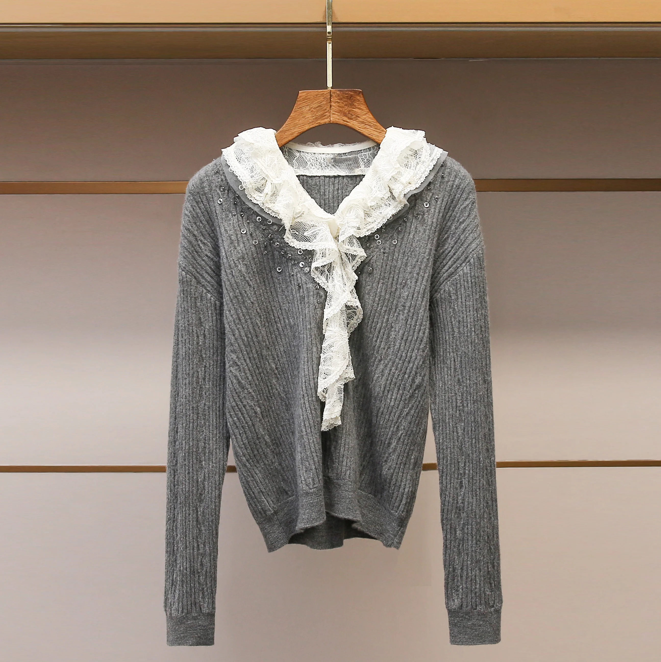 

Элитная женская вязаная блузка с длинным рукавом и пэчворком, весна 2025, французский стиль, комфортная, мягкая, средней толщины