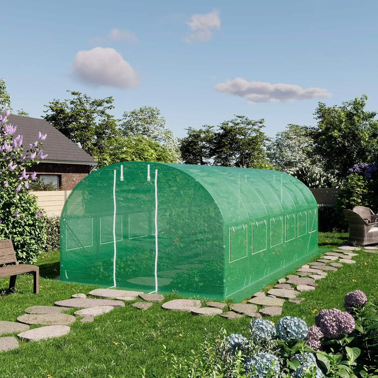 Tunnel Greenhouse 10x20ft 180g PE Cover Transparent Outdoor Plant Garden Grow Tent, Customized