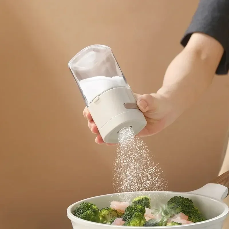 Tarro de sal sellado, tarro de condimentos cuantitativo de vidrio de 180ml, botella de Control de sal tipo prensa, lata de condimentos para el hogar y la cocina